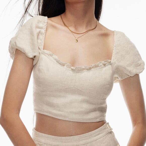 Aritzia Wilfred 100% Linen Wander Crop Ruffle Blouse - Picture 1 of 9